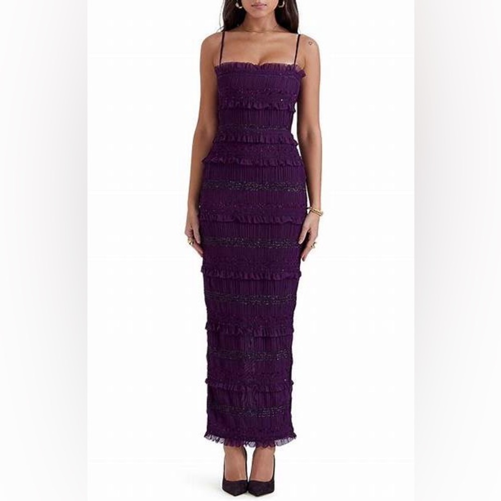 HOUSE OF CB 'Solana' Grape Sequin Pleat Corset Dress NWOT